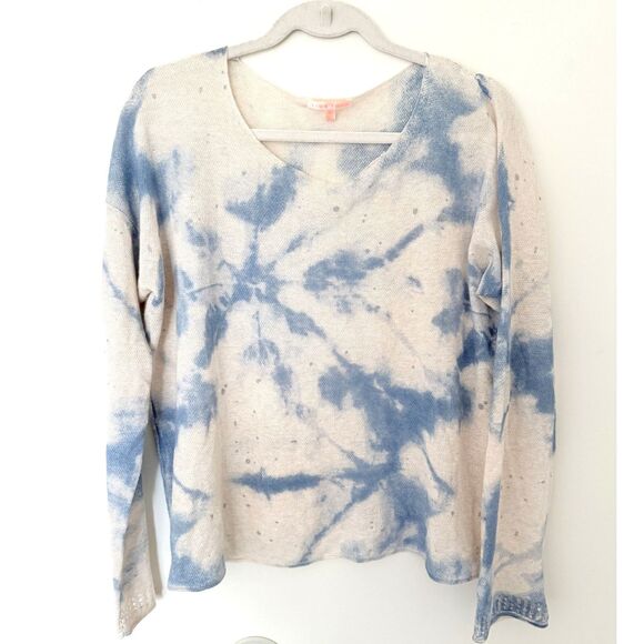 Lisa Todd Linen Blend Tie Dye V Neck Lightweight Sweater Pastel Pullover Sz M - Picture 1 of 9
